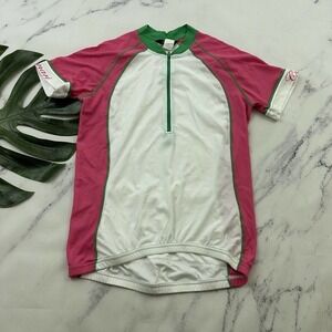 Canari Womens Cycling Jersey Size M Green Pink Short Sleeve 1/4 Zip Watermelon